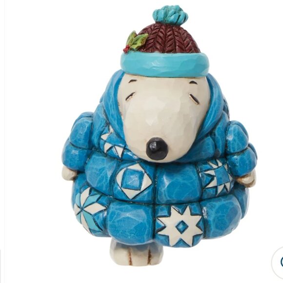 Jim Shore Peanuts Snoopy In Puffer Jacket Miniature Blue Color Figure - Picture 3 of 5